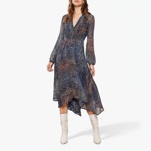 Mint Velvet Sheer Snake Print Fit & Flare Trapeze Asymmetrical Midi Dress‎ 18